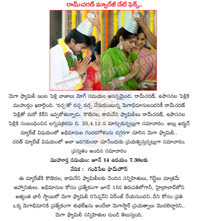 ram charan,upasana,mega family,kamineni family,ram charan marriage date,ram charan wedding date,ram charan with upasana,ram charan marriage venue,mega powerstar,ram charan weds upasana,ram charan wedding reception,megastar chiranjeevi son marriage  ram charan, upasana, mega family, kamineni family, ram charan marriage date, ram charan wedding date, ram charan with upasana, ram charan marriage venue, mega powerstar, ram charan weds upasana, ram charan wedding reception, megastar chiranjeevi son marriage